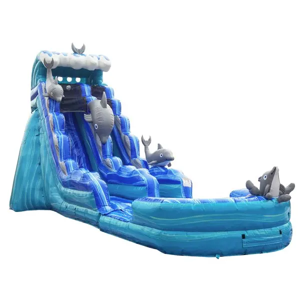 Dolphins Commercial Grade Inflatable Slide with Detachable Deep Pool | For Adults and Kids | Includes Blower, and Storage Bag
