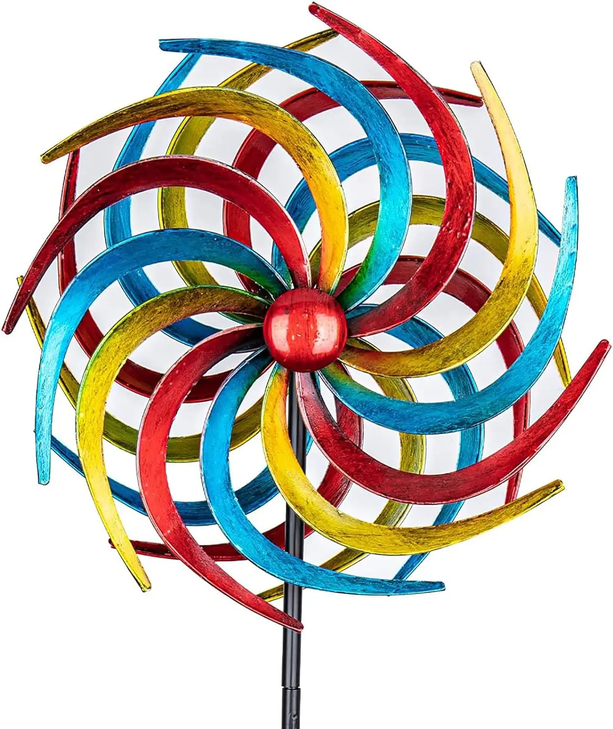 Wind wheel willow leaf colorful Kinetic sculpture Metal windmill with pilings garden courtyard outdoor mid-century modern decor
