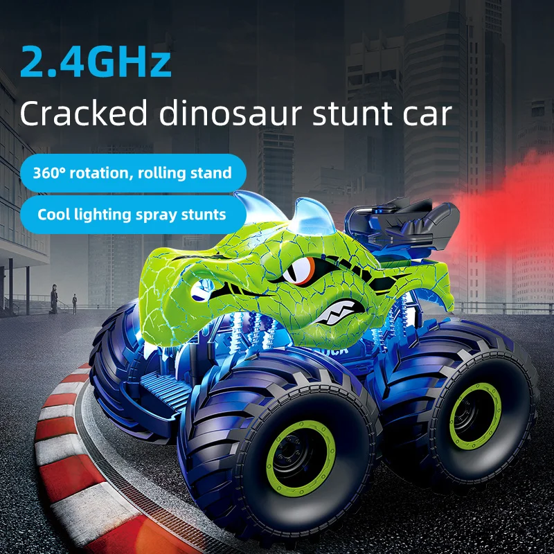 2.4G Hobby High Speed Off-Road Rc Car 360 Rotating Monster Truck Dinosaur Lighting Smoke Spray Car Toy Remote Control Stunt Car