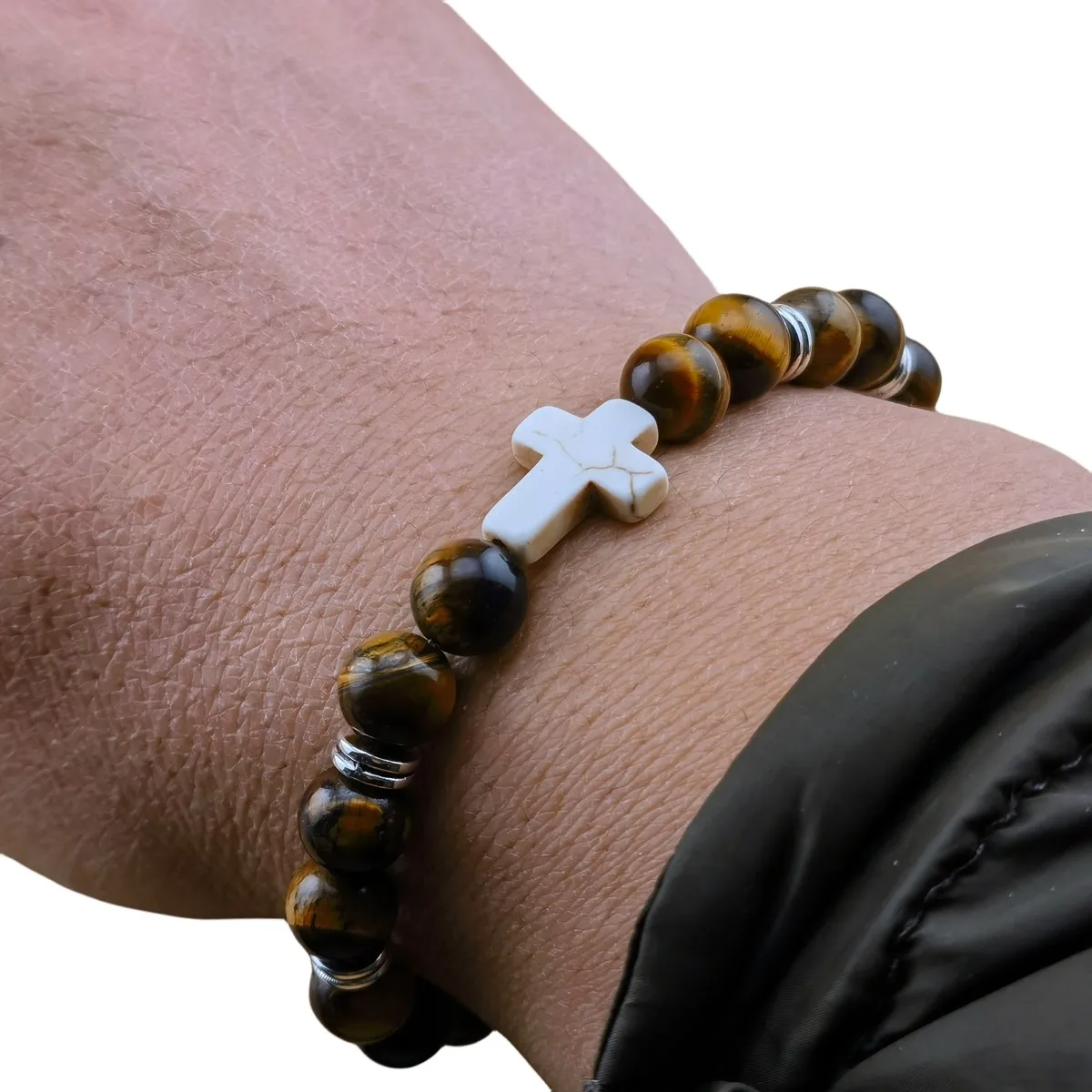 cross metallic bar beaded bracelet