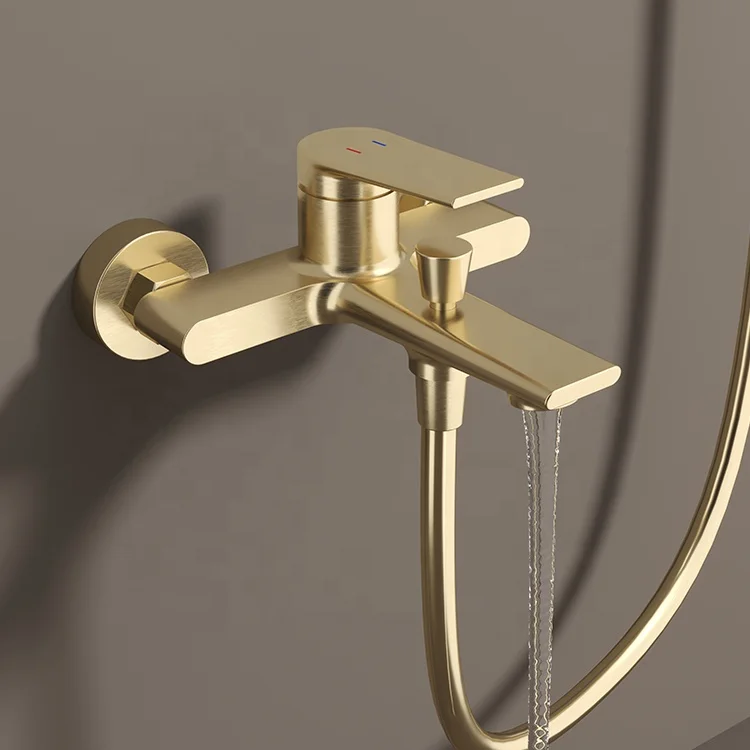 Modern High Quality Brushed Gold Wall Mounted Exposed Bathroom Bathtub Shower Set