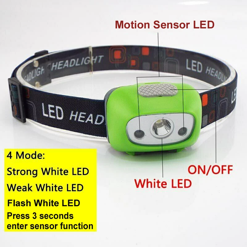 High Power LED head lamp Motion Sensor headlamp lightweight head torch light AAA battery power Other Camping travel accessories