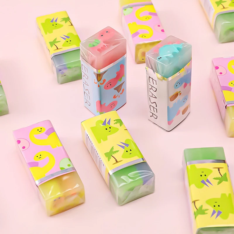 Soododo Promotional dinosaur eraser shapes Scented 2d extruded eraser Cartoon Rubber Eraser For Pencil