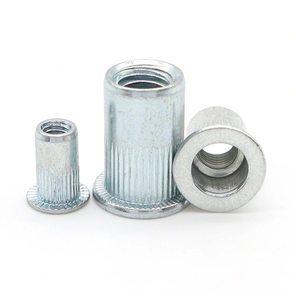 Flat head vertical pattern blue and white zinc blind rivet nut Internal and external hexagonal blind rivet nut m4-m12 rivet nut