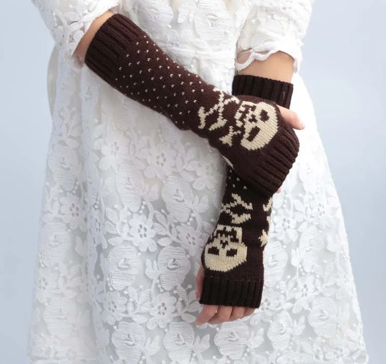 Wholesale Knitted Fingerless Gloves Women 2021 Autumn Winter Warm Long Woolen Gloves Arm Warmers Cover Skull Sleeves