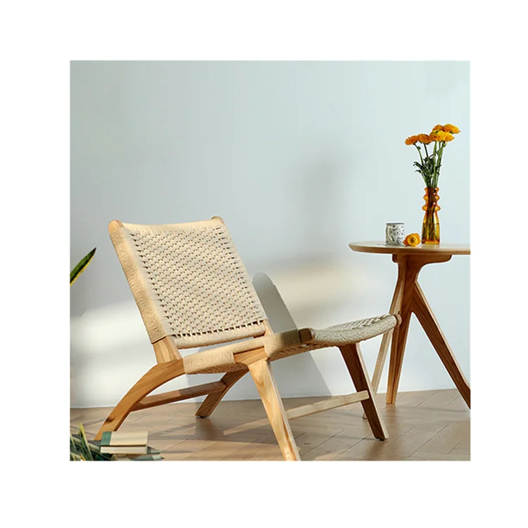 Factory Outlet High Quality Solid Ash Wood Lounge Sofa Chair For Living Room Coffee Shop Rattan Armchair With Paper Rope Woven