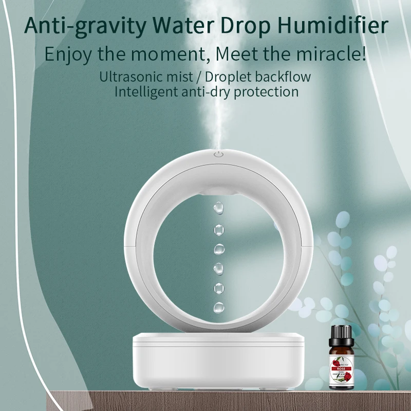 factory supply holiday gift fountain tabletop air purifier type C cable water drop anti gravity humidifier usb air humidifier