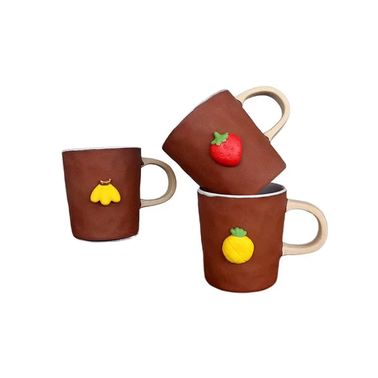 Organic Clay 11 ounce Pineapple Strawberry Banana Coffee Cup Fruit of the Spirit Love Joy Peace Colorful Terracotta Water Mug