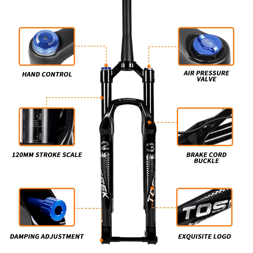 `TOSEEK TFK-SA Magnesium Alloy MTB Bicycle Fork 27.5/ 29er Thru Axle 15*110mm Mountain Bike Air Suspension Fork