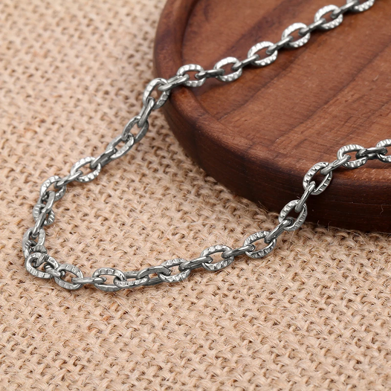 Silver Engraved Pattern Mens Pure Titanium Necklace 3.7MM Wide Link Chain