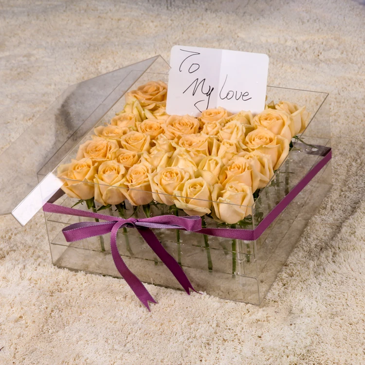 HOMESWEET Custom 36 Holes Flower Box Transparent Luxury Acrylic  Rose  Flower Box With Lid