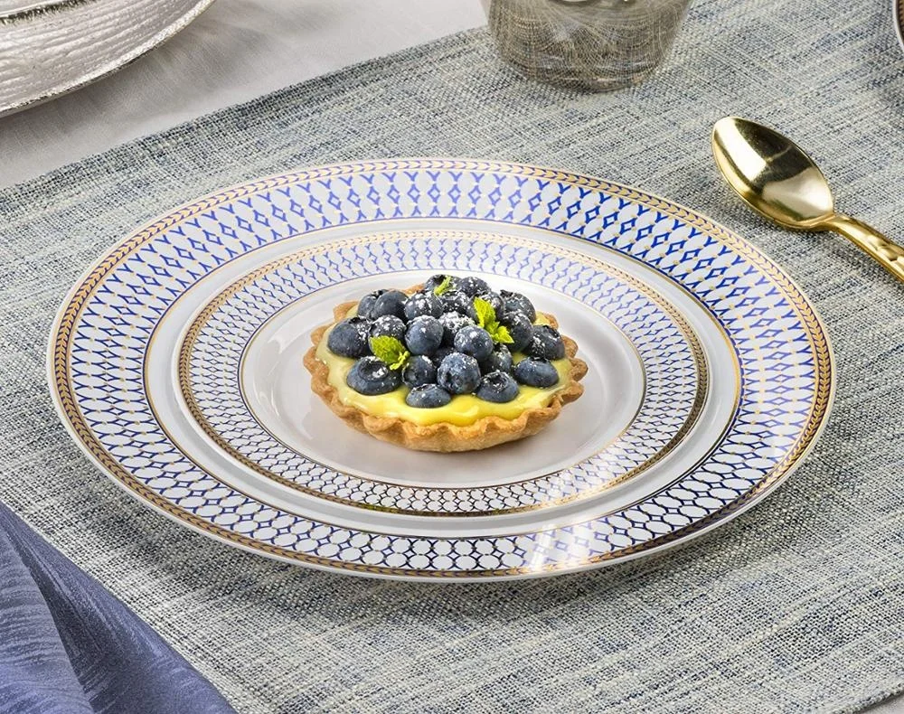 Dinner Plates Dessert Salad Plates Rose Gold Heavy Duty Plastic Rim Plastic White Wedding CLASSIC PS Round Charger Plate >10