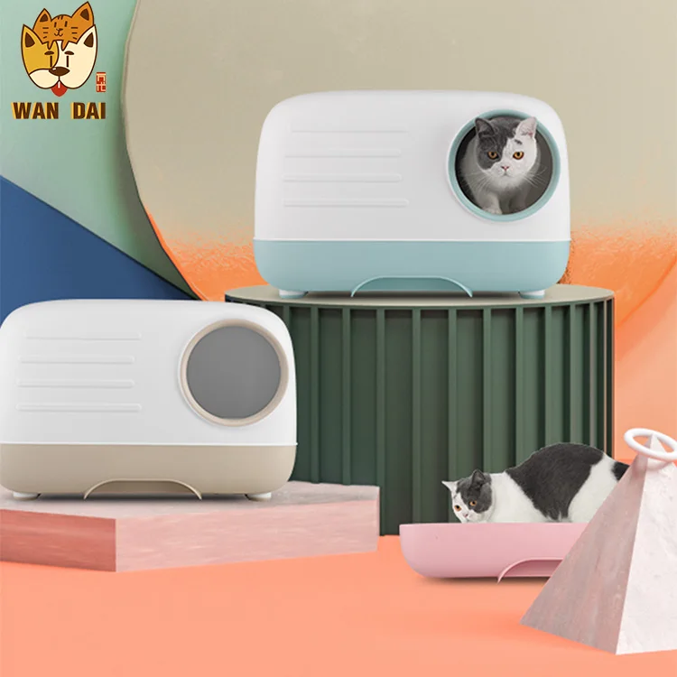 
Enclosed Cleaning Cat Toilet Colorful Cat Sand Box Fashion Square Pet Box for Small Animals 