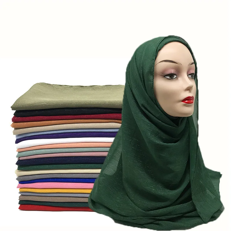 Wholesale 22 Colors Premium Chiffon Hijab Heavy Plain Shimmer Chiffon Muslim Hijab Malaysia Scarf