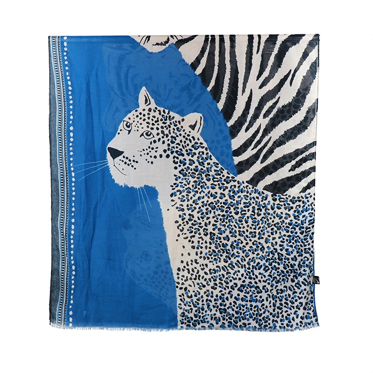 
Leopard print oblong scarf custom polyester women neckerchief soft crinkle autumn shawl cheap animal spring scarves 
