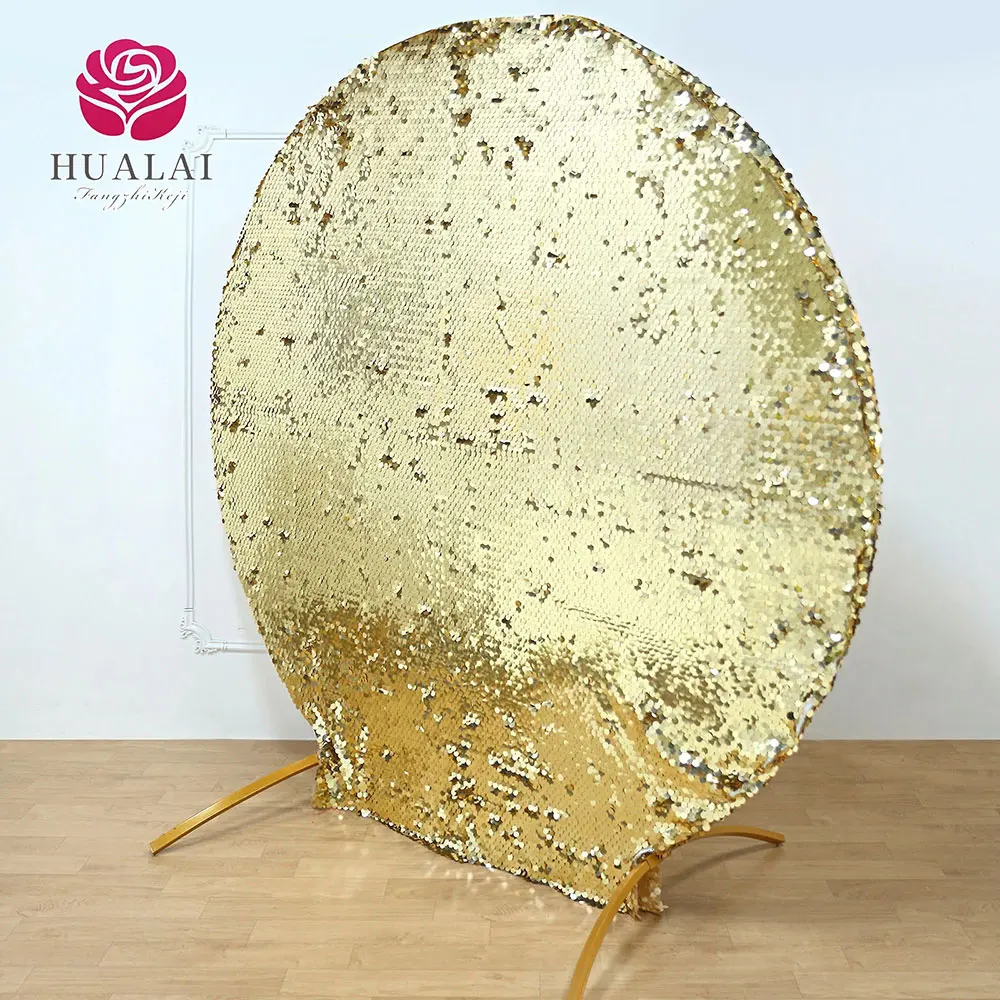 custom matte sparkly champagne big payette sequin shiny simmer round fitted arbor arch backdrop stand cover for wedding party