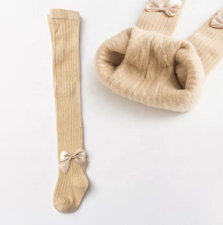 2021 New design baby socks autumn winter with velvet kids body stocking combed cotton bow stockings