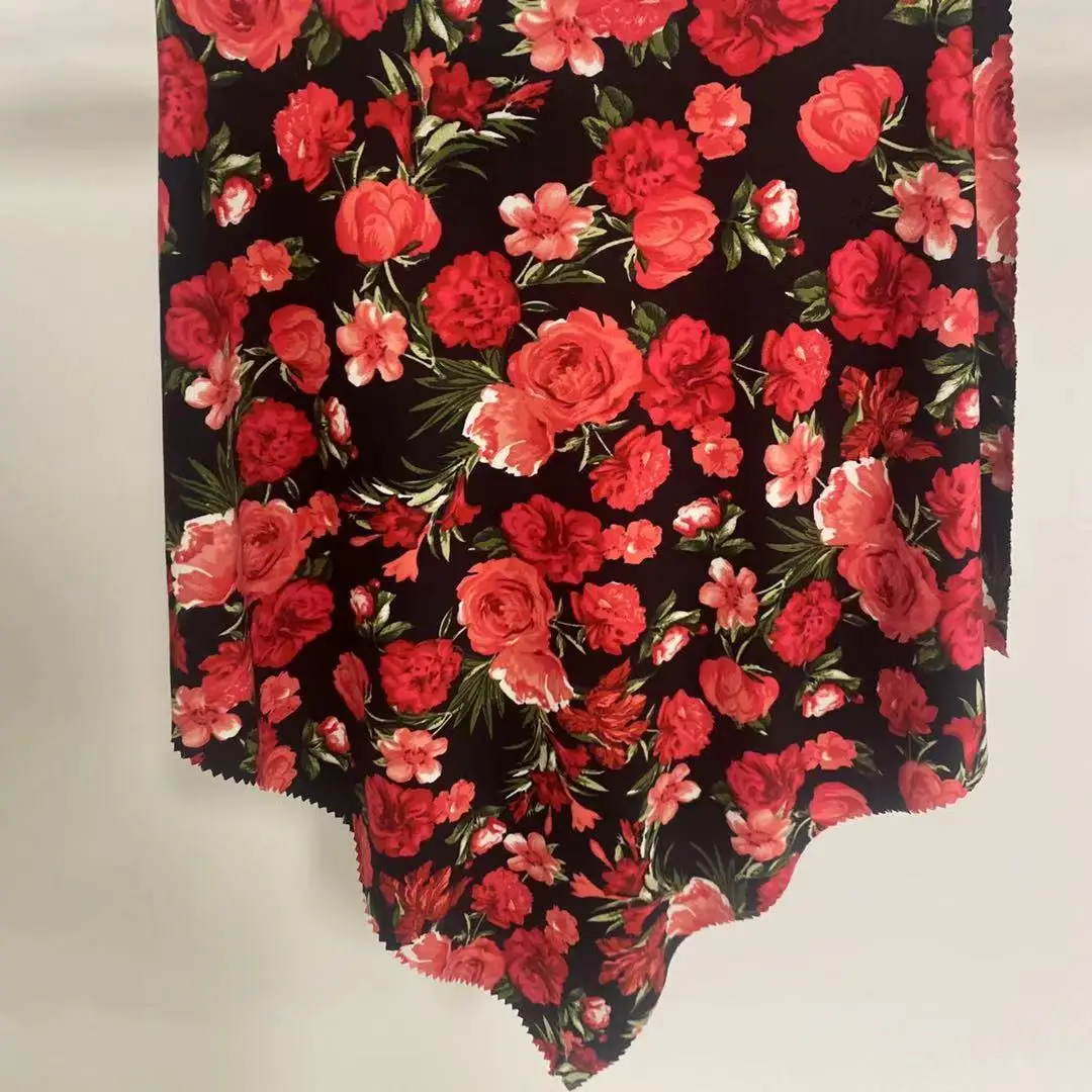 One Side Peach Floral Print 95%Poly 5%Spandex Single Jersey Fabric For T-Shirt Clothing