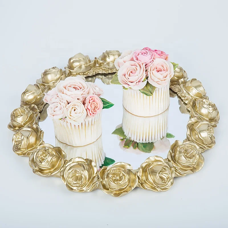 round luxury chocolate gold wedding serving tray decorations silver european vanity resin mirror tray home decor candle tray