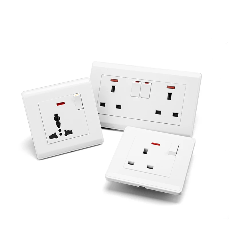 K1.2 Wholesale White Color Dual Port USB UK Wall switch socket 5V 2.1A and Universal USB socket 220V~