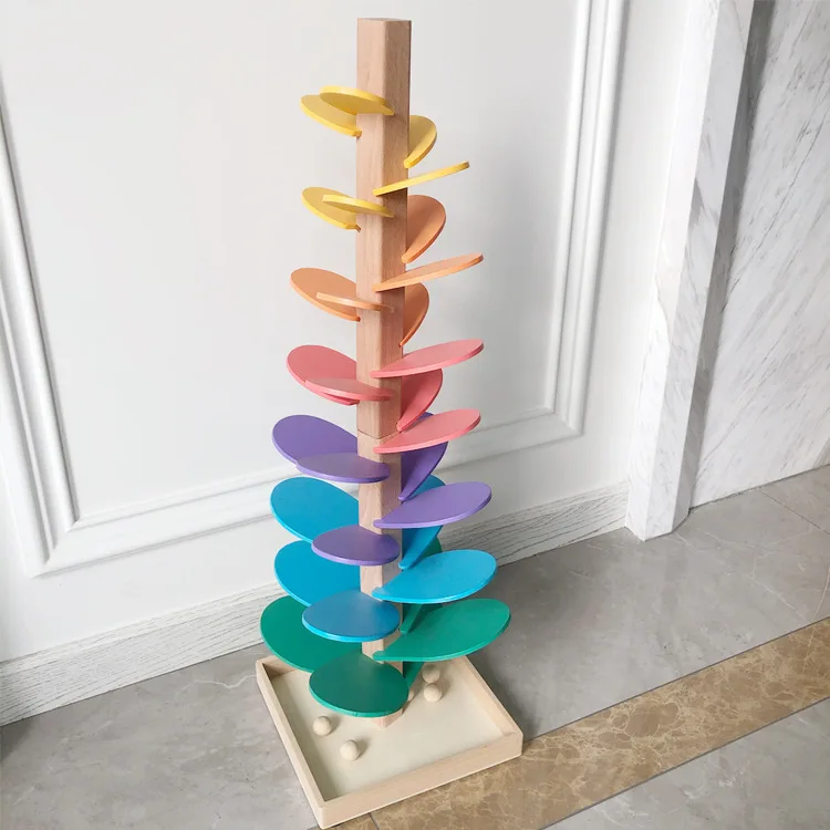 Rainbow Wooden Music Tree  Wooden Tree Marble Ball Run Track Game Magical Sound Tree  Kids Intelligence Educational Toy
