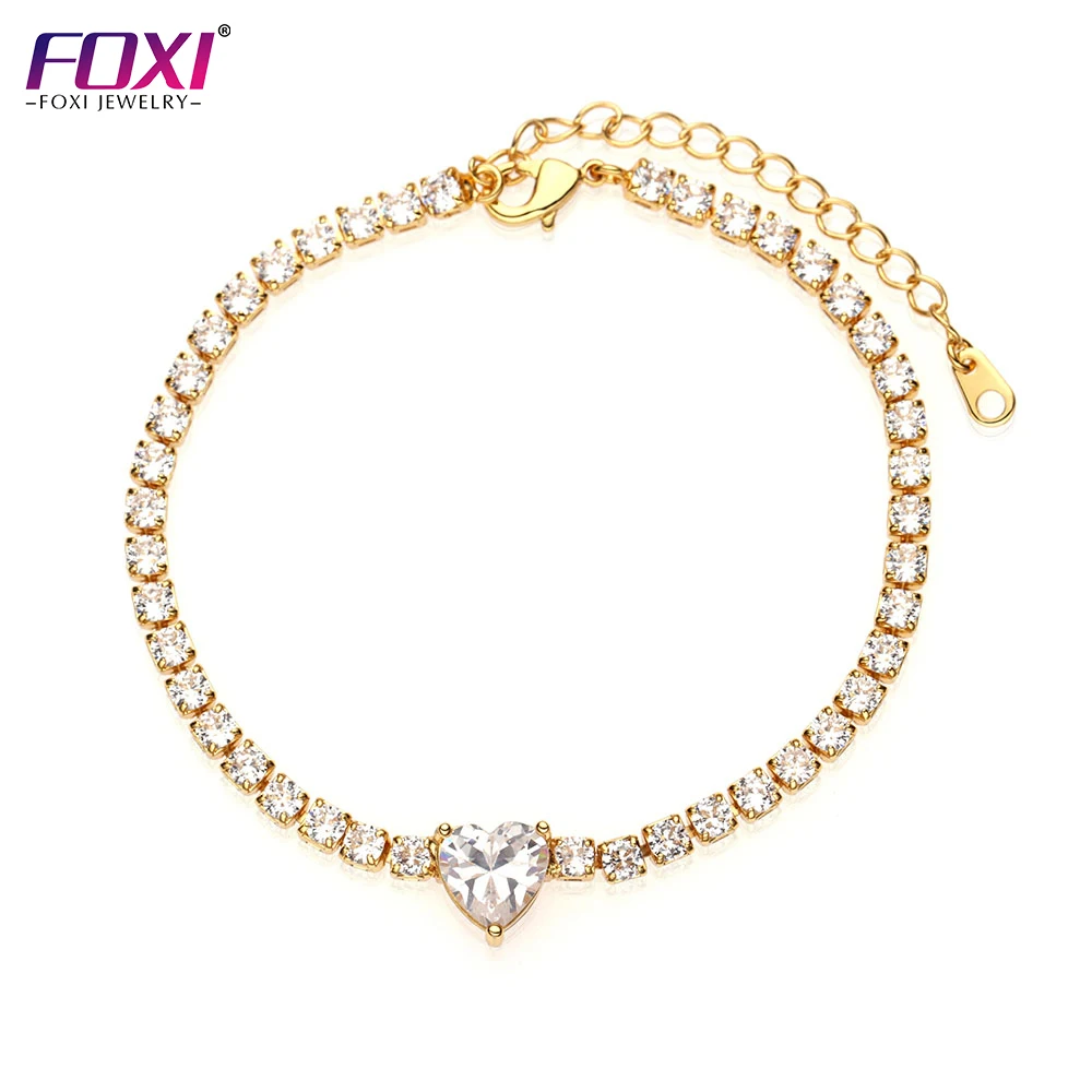 accessoires personalise prenom gemstone wholesale high quality dubai gold bangles heart tennis bracelet women