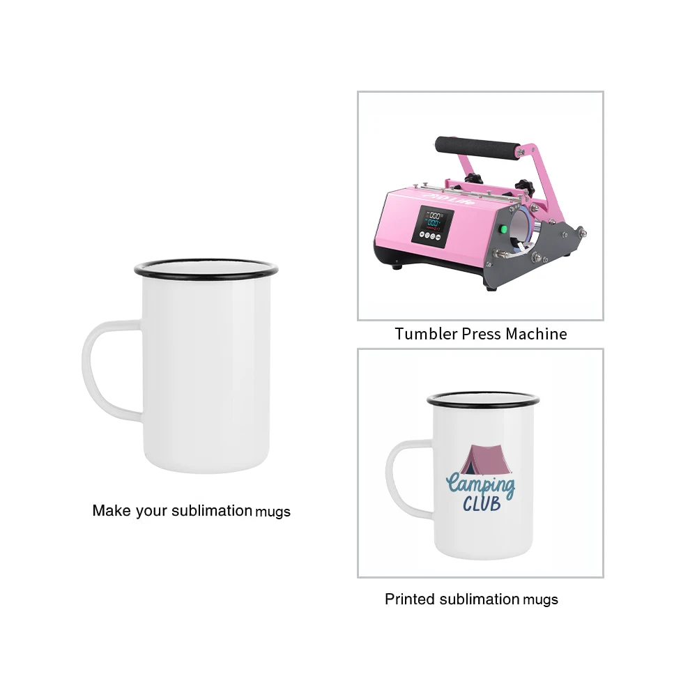 PYD Life Newest 15oz 450ml White Tall Skinny Metal Steel Camping Sublimation Enamel Mug with Black Rim