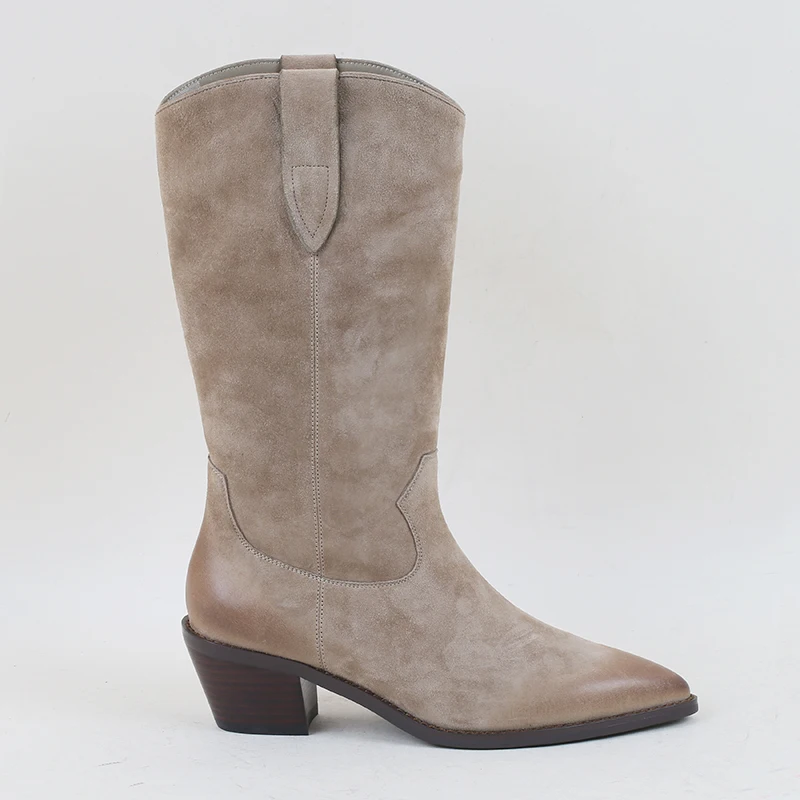 Custom Leather Thigh Cowboy Boots Point Toe High Heels Half Rain Zipper Slip On Winter Genuine Leather Thigh High Boot For Women