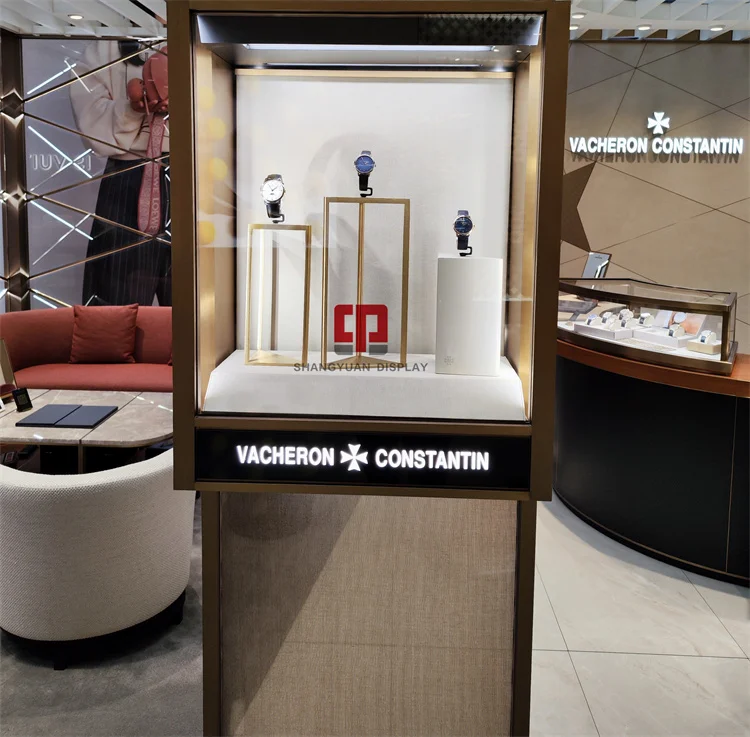 Custom Fashion Luxury Watch Shop Furniture Display Cabinets Watch Glass Display Showcase With Led For Watch Shop Design