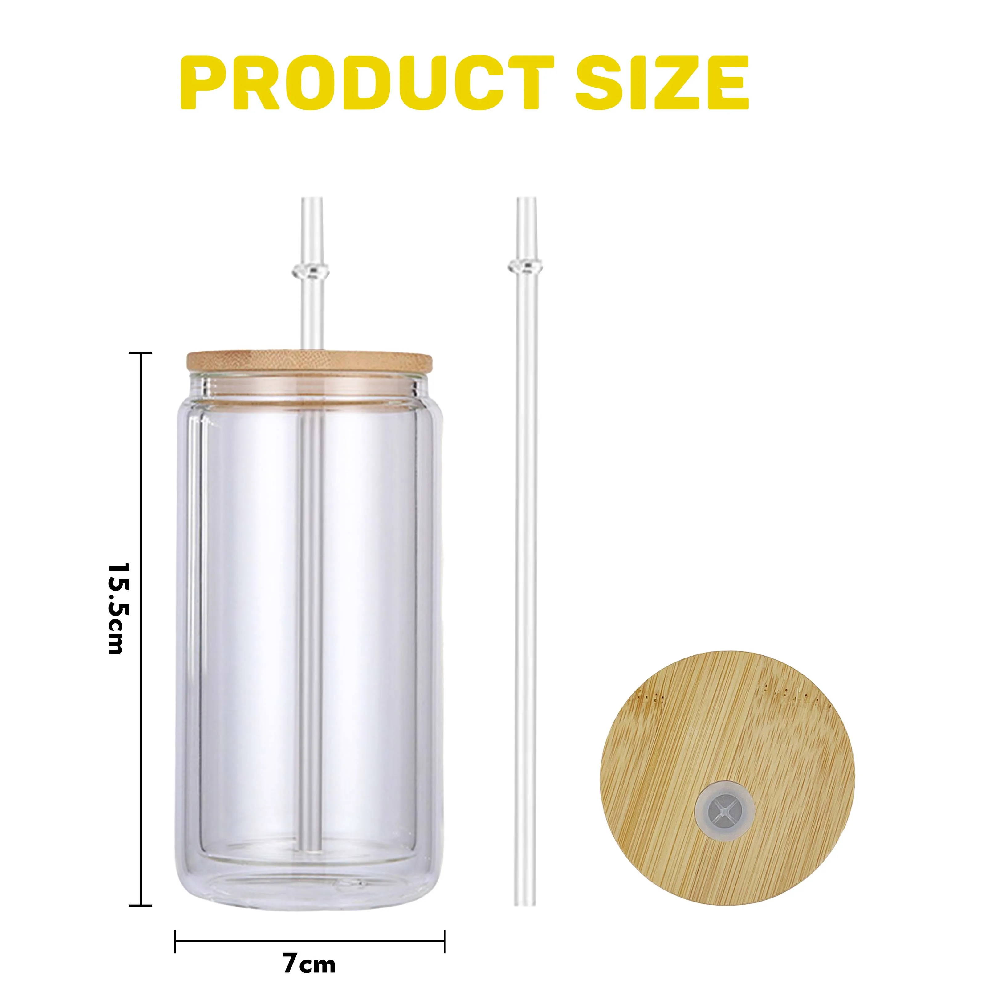 2024 Wholesale 16oz Glassware Tea Coffee Libby Beer Can Shaped Double Wall Sublimation Glass Can Cup with Bamboo Lid and Straw