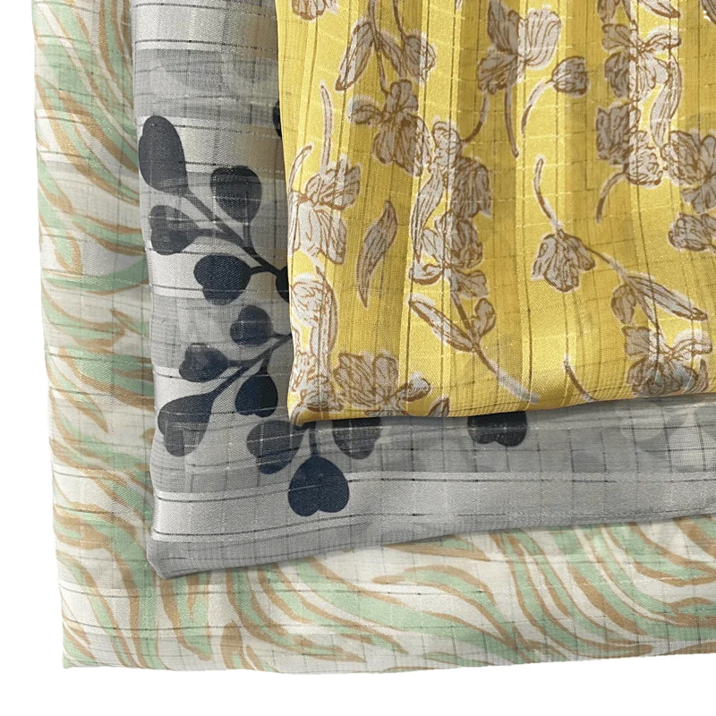 100% polyester floral print glossy sparkle stripped dobby pure chiffon fabric for dress