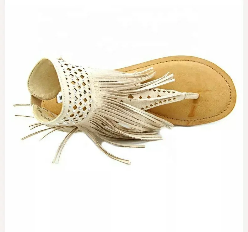 
B22425A Europea women stylish tassels flip flops flat sandals 