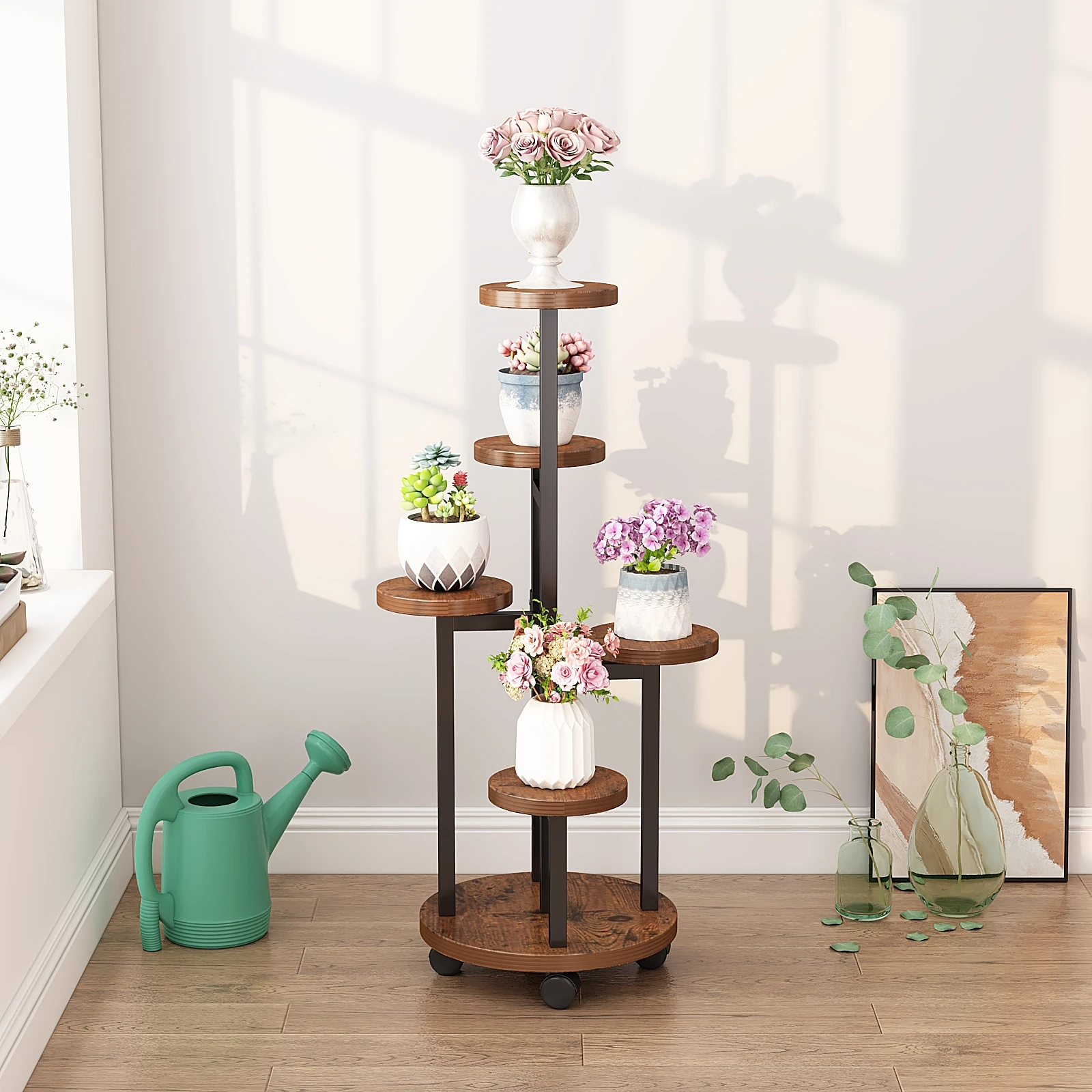 YQ JENMW Floor standing storage rack and flower rack in the living room. Indoor iron art light luxury multi-layer succulent flow