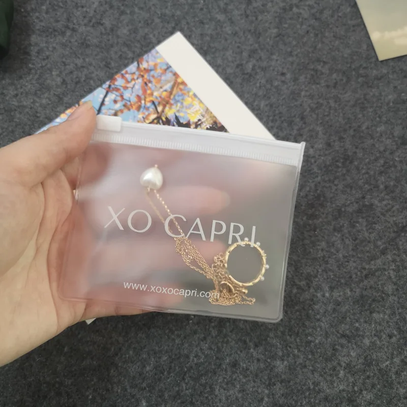 Custom plastic bag with logo clear Frosted Zipper jewelry pocket dust bags small packaging bags for jewelry pvc jewelry pouch