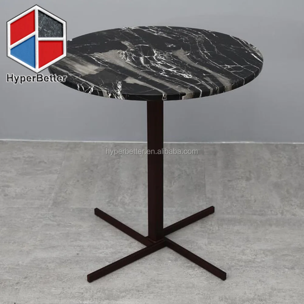 Fashionable black white round marble coffee table top golden stainless steel tulip base