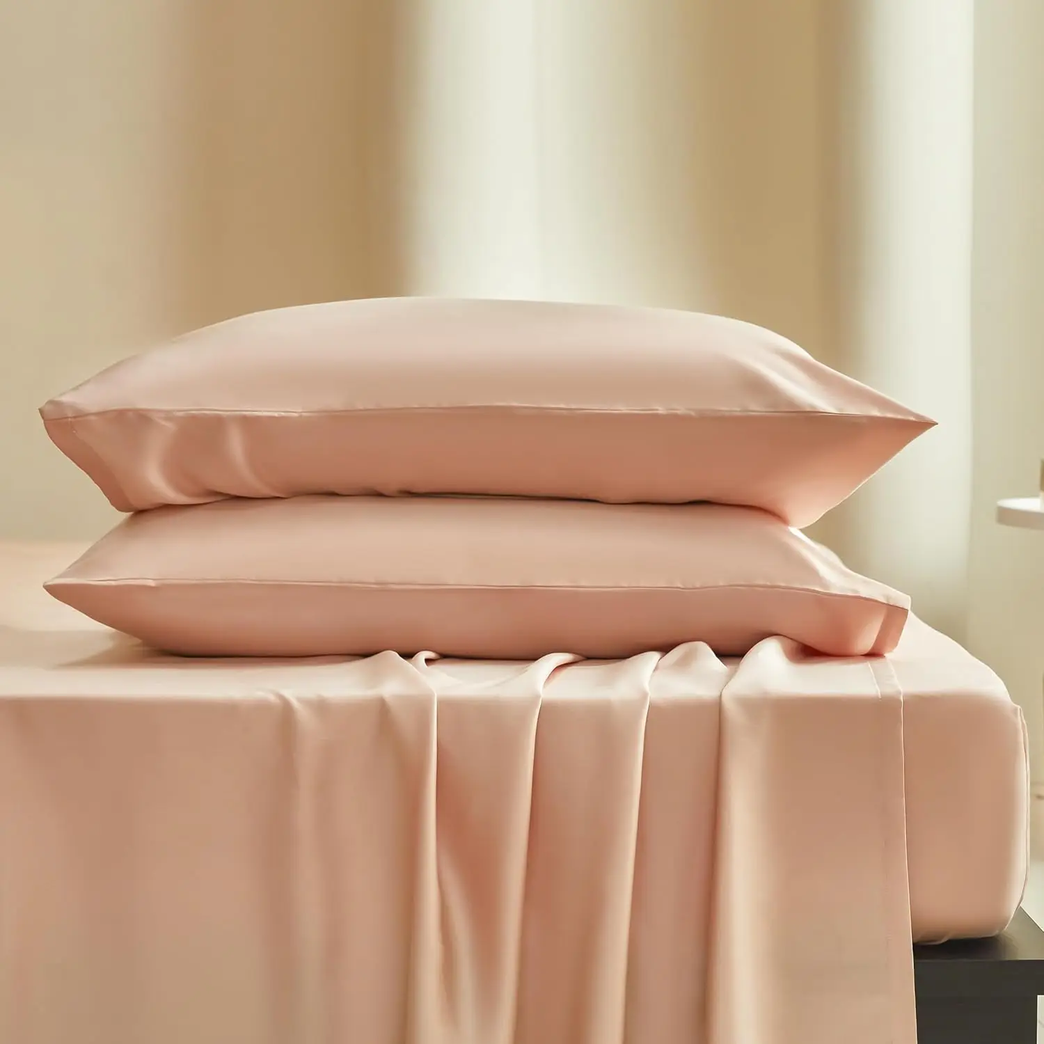 100%  Eucalyptus Lyocell Sheet Set 4 Pieces Moisture-Wicking Deep Pocket Silky Soft Cooling Sheets for All-Season Pink