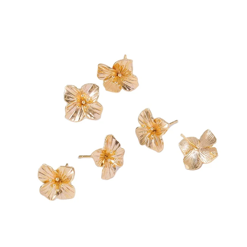 New arrival 18k gold plated unfadeable diy jewelry simple style copper charms s925 silver needle flower earring stud accessories