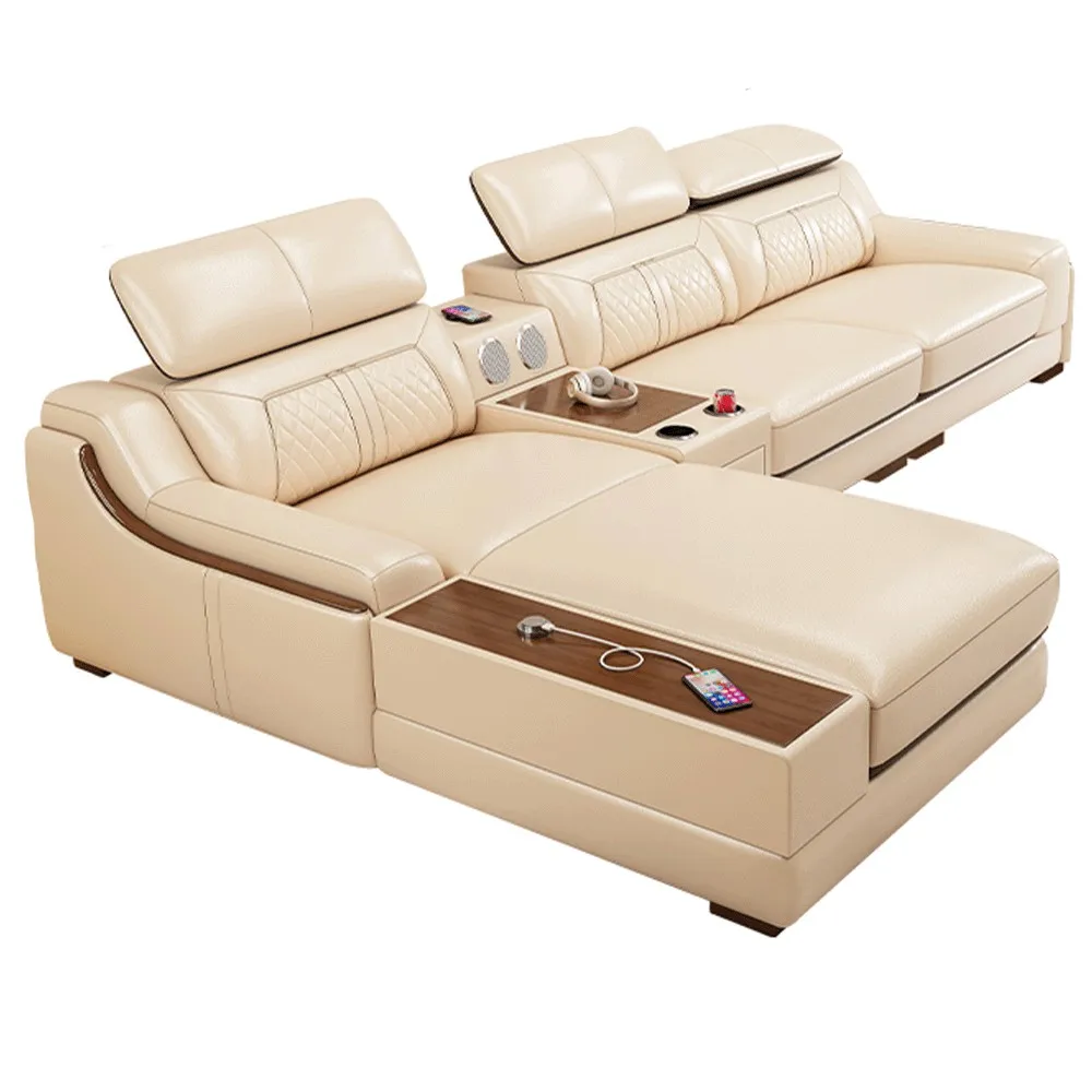 High Quality Genuine Leather Sofa Set Furniture L Shape Luxury Multifunctional Couches Living Room Corner Sofa