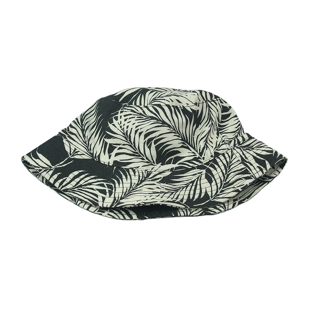 Wholesale  Fashion Custom Logo Unisex Bucket Basin Cap Beach Hat Printed Tie dye Leaves Cotton Bucket Hat