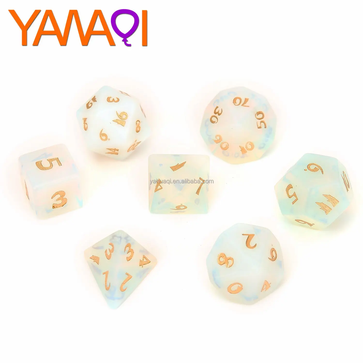 
OEM 15-16mm custom exercise dice set polyhedral rpg custom dnd dungeons and dragons Opalite 7pieces dice set Z05 