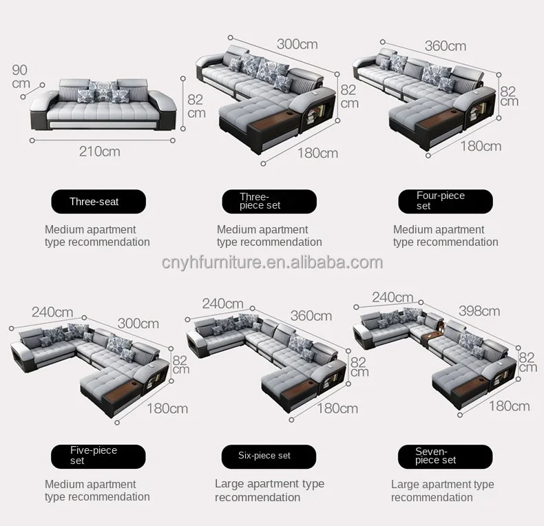 7 seater fabric modern luxury sectional U shape home sitting room furniture sofa set couch living room sofas