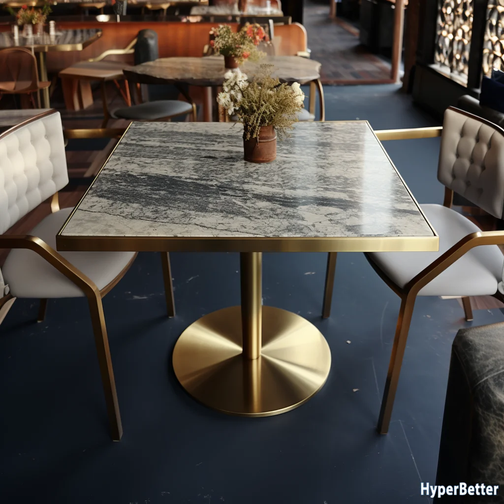 Белые серые квадратные гранитные ресторанные столешницы золотые металлические ножки из нержавеющей стали