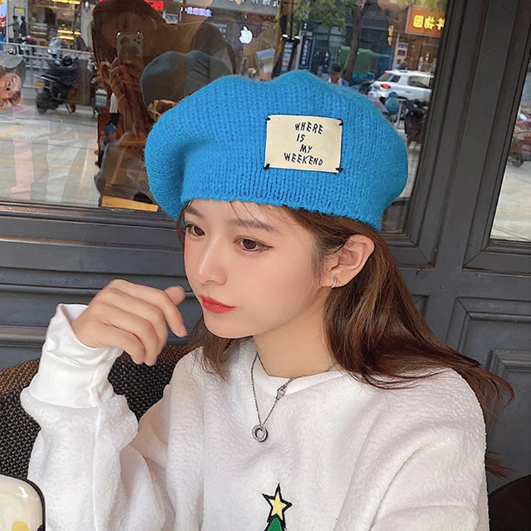 Simple Solid Color Brimless Thermal Wool Knitting Painter Beret Hat Cap