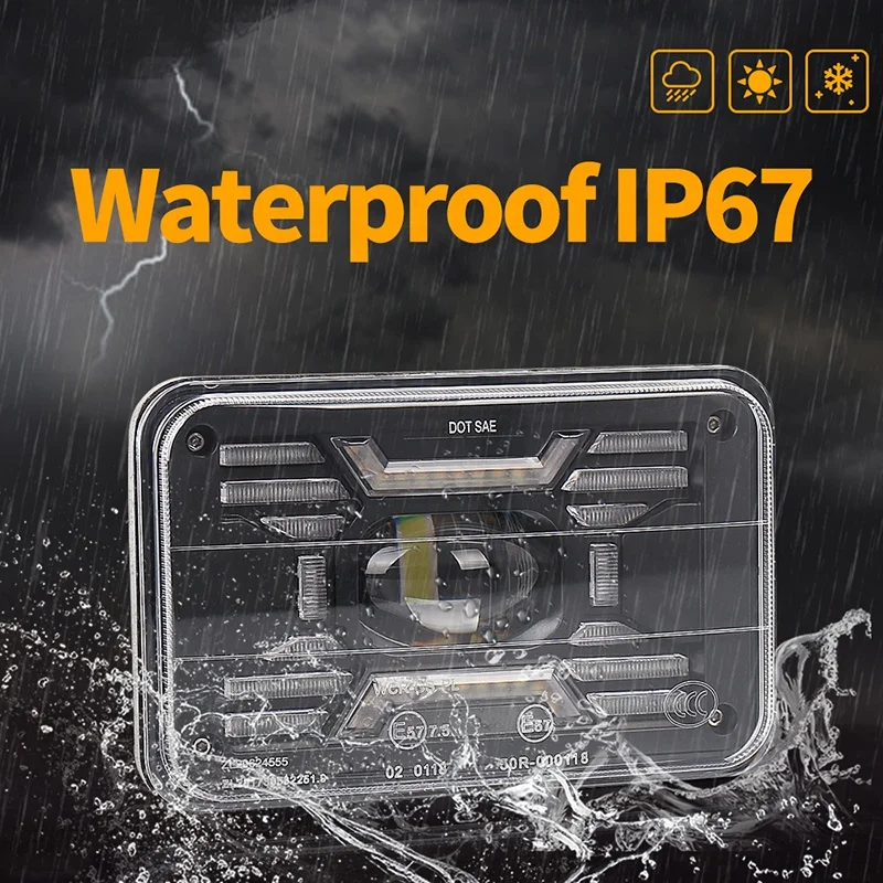 OVOVS DOT Sealed H4651 H4652 H4656 H6545 Projector Rectangular 4x6 Led Headlight For Kenworth Truck