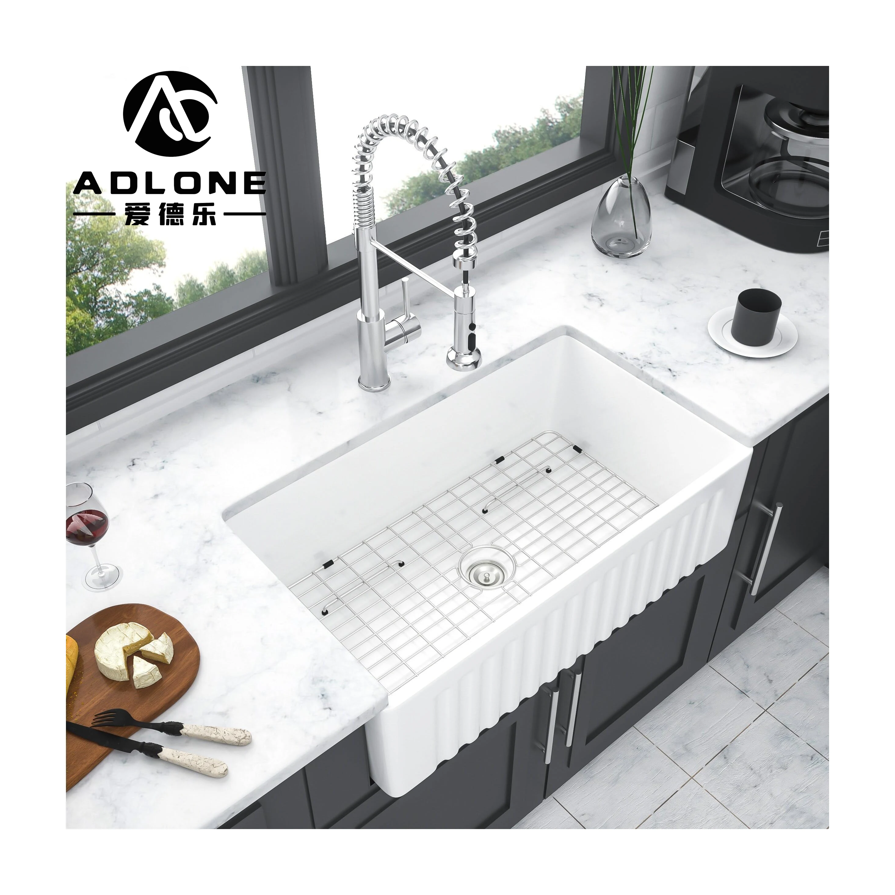 Fireclay 24inch Single Bowl Kitchen Farmhouse Ceramic White Wash Basin Sink Ceramic Kitchen Sink