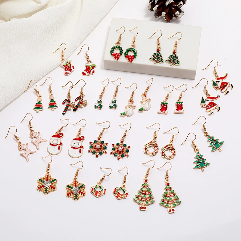 Wholesale Cheap Assorted Christmas Earrings Alloy Elk Snowflake Christmas Tree Earrings For Girls