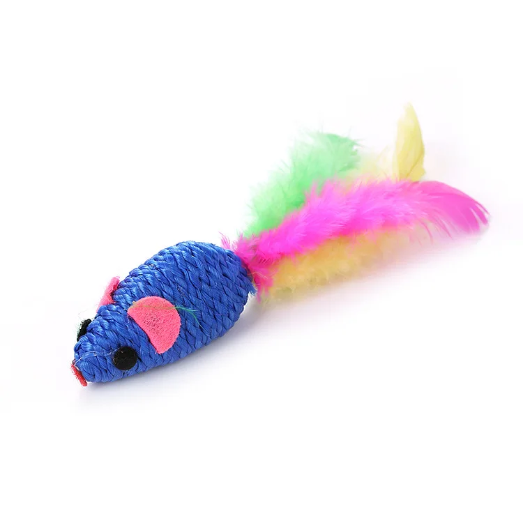 
Hefei hot sell amazon cat toys rope small mouse with feather for cat 