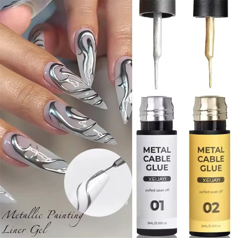 Quality assure 5ml Metallic Liner Gel Nail Polish Chrome Super Bright Mirror Effect Painting Drawing Line French Gel