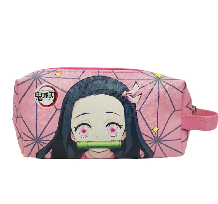 Hot Japanese demon slayer pencil bag, Rengoku PU Makeup cosmetic bag, Kimetsu pencil case bag for student