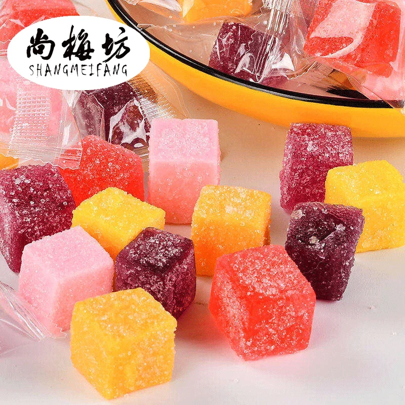 Free sample high quality cube shape jelly candy gummy sour sweet mix fruity gummy halal soft candy